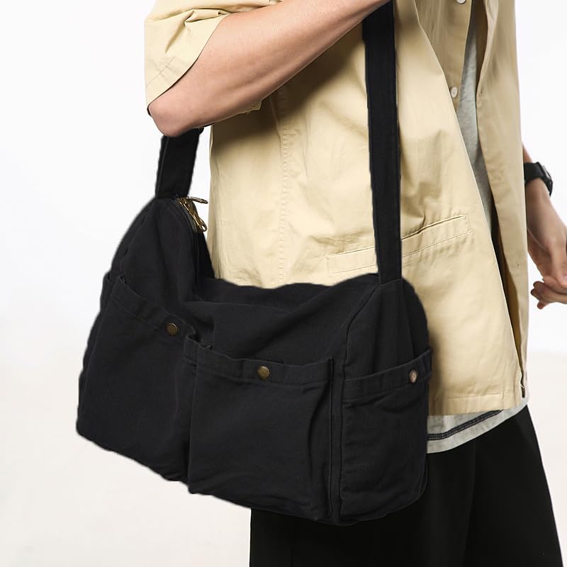 KBTYE Store Canvas Messenger Bag Cute Crossbody Tote Bag Shoulder for Women Men for School Aesthetic Hobo with Multiple Pockets - Image 5
